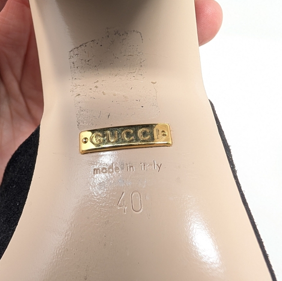 Gucci Size 40 Marmont Suede Fringe Mules Kiltie Heels Sandals Double G - Picture 14 of 15